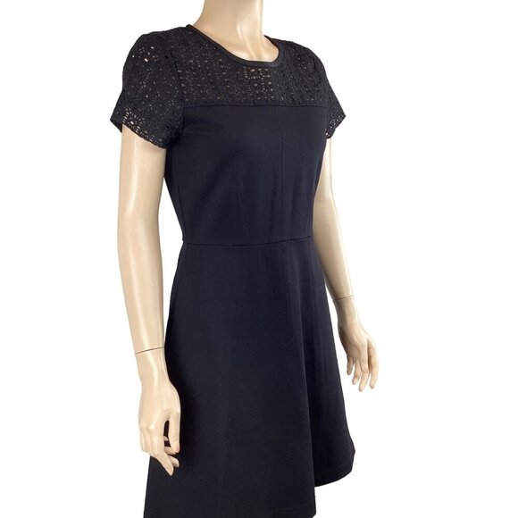 J.Crew Black Laser‎ Cut Lace Short Sleeve Dress Size 2 Fit & Flare Eyelet - Picture 5 of 8